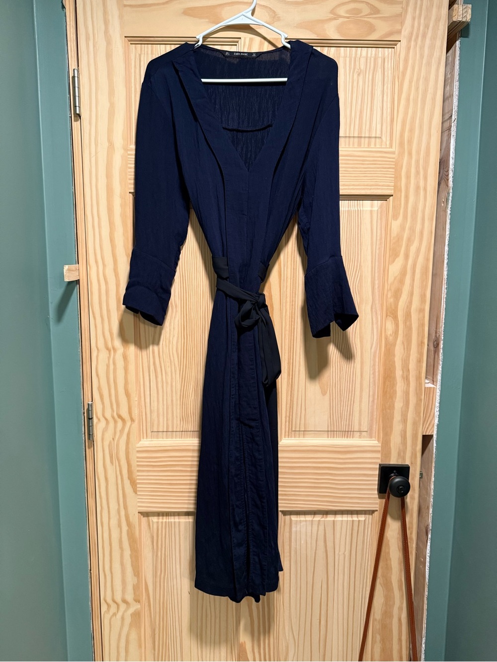 Zara Navy Blue Midi Wrap Dress with Waist Tie